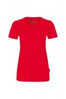 HAKRO-Damen-T-Shirt, Women-Arbeits-Berufs-Shirt, V-Ausschnitt Coolmax®, rot