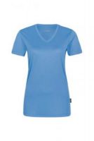 HAKRO-Damen-T-Shirt, Women-Arbeits-Berufs-Shirt, V-Ausschnitt Coolmax®, malibu-blue