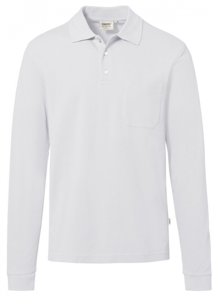 HAKRO-Longsleeve-Pocket-Poloshirt, Arbeits-Berufs-Polo-Shirt, Top, wei