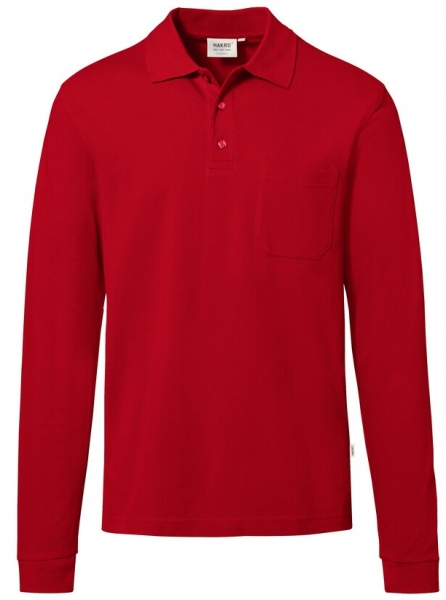 HAKRO-Longsleeve-Pocket-Poloshirt, Arbeits-Berufs-Polo-Shirt, Top, rot