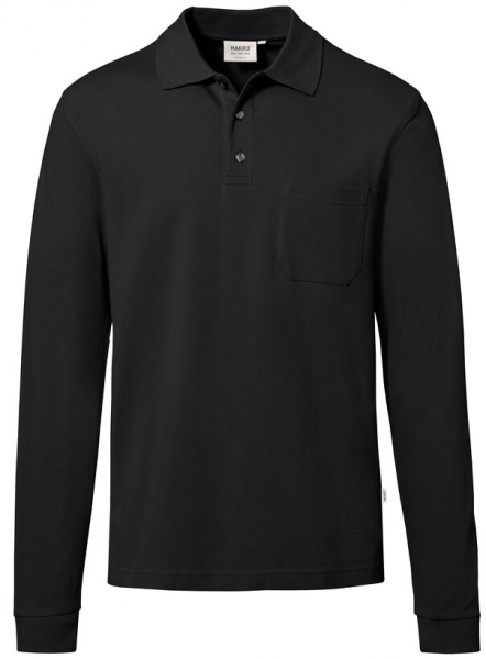 HAKRO-Longsleeve-Pocket-Poloshirt, Arbeits-Berufs-Polo-Shirt, Top, schwarz