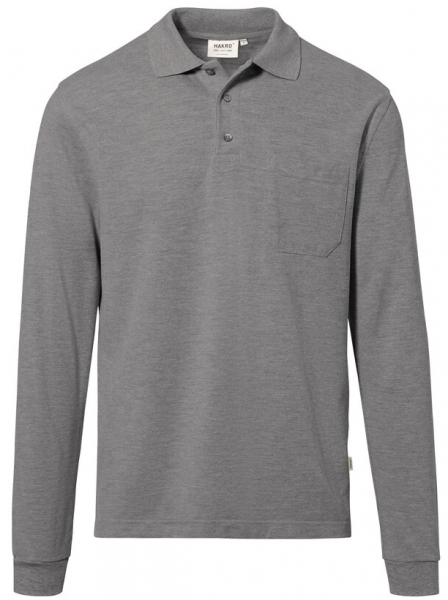HAKRO-Longsleeve-Pocket-Poloshirt, Arbeits-Berufs-Polo-Shirt, Top, grau-meliert