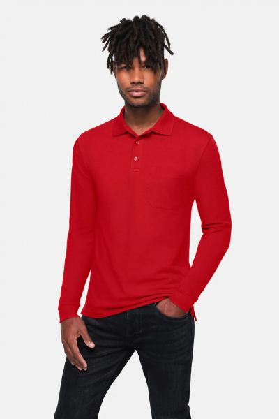 HAKRO-Pocket-Longsleeve-Polo, rot
