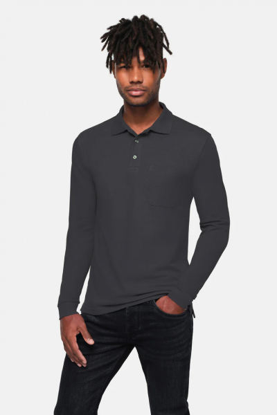 HAKRO-Pocket-Longsleeve-Polo, karbongrau