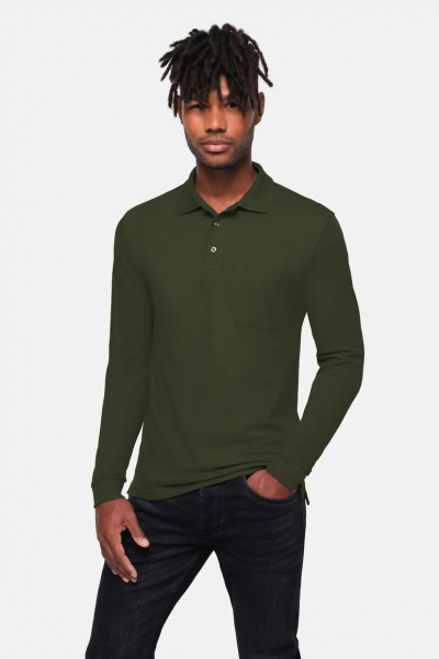 HAKRO-Pocket-Longsleeve-Polo, olive