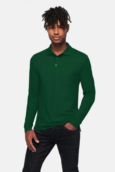 HAKRO-Pocket-Longsleeve-Polo, tanne