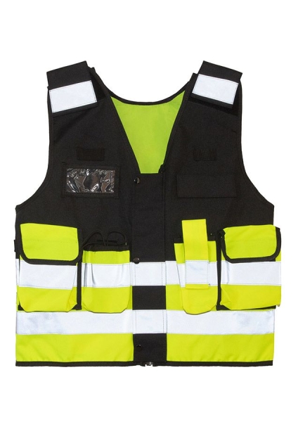 Korntex® Tactical Warnweste „Stammheim” - Elastischer Bund und 360° Sichtbarkeit - Schwarz/ Signal Gelb