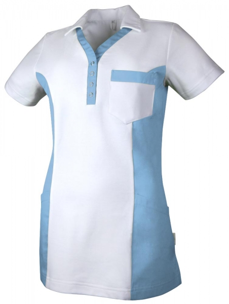 Teamdress-Service, Damen Polokasack, mit Brusttasche, weiß/azurblau