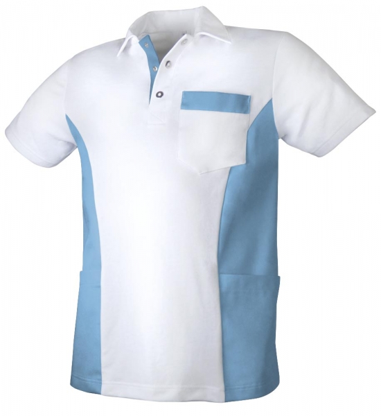 Teamdress-Service, Herren Polokasack, mit Brusttasche, weiß/azurblau