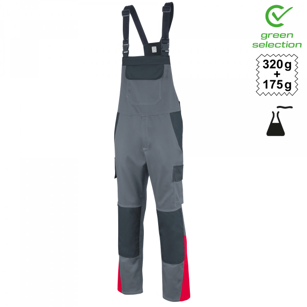 Teamdress-Latzhose EcoRover Safety Plus, grau/schwarz/rot