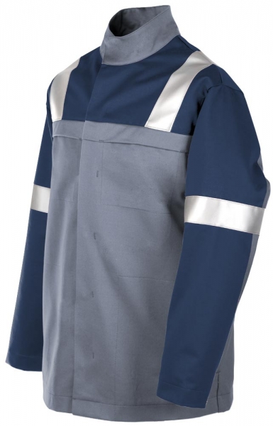 Teamdress-PSA, Gießerei/Schweißer-Jacke mit Reflexstreifen, EN ISO 11612, grau/marine