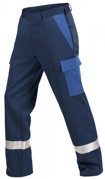 Teamdress-PSA, Gießerei/Schweißer-Bundhose mit Bein- und Knietaschen, Reflexstreifen, EN ISO 11612, marine/kornblau