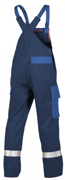 Teamdress-PSA, Gieerei/Schweier-Latzhose mit Beintaschen und Reflexstreifen, EN ISO 11612, marine/kornblau