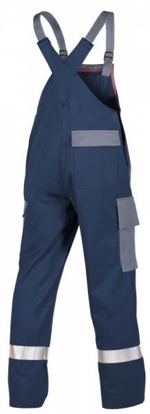 Teamdress-PSA, Gieerei/Schweier-Latzhose mit Beintaschen und Reflexstreifen, EN ISO 11612, marine/grau