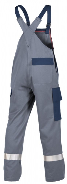 Teamdress-PSA, Gieerei/Schweier-Latzhose mit Beintaschen und Reflexstreifen, EN ISO 11612, grau/marine