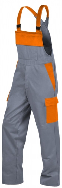 Teamdress-PSA, Gießerei/Schweißer-Latzhose mit Bein- und Knietaschen, EN ISO 11612, grau/orange