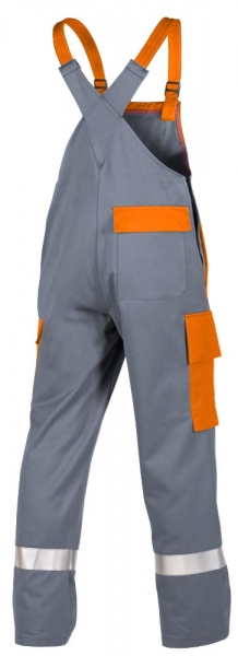 Teamdress-PSA, Gieerei/Schweier-Latzhose mit Bein- und Knietaschen, Reflexstreifen, EN ISO 11612, grau/orange