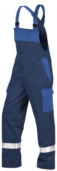 Teamdress-PSA, Gießerei/Schweißer-Latzhose mit Bein- und Knietaschen, Reflexstreifen, EN ISO 11612, marine/kornblau