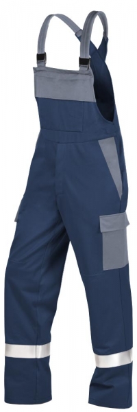 Teamdress-PSA, Gießerei/Schweißer-Latzhose mit Bein- und Knietaschen, Reflexstreifen, EN ISO 11612, marine/grau