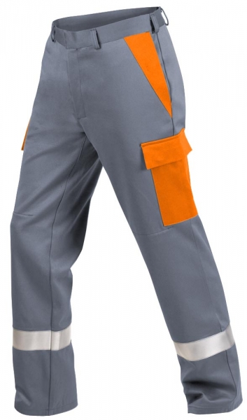 Teamdress-PSA, Gieerei/Schweier-Bundhose mit Bein- und Knietaschen, Reflexstreifen, grau/orange