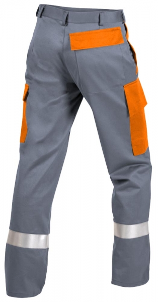 Teamdress-PSA, Gieerei/Schweier-Bundhose mit Bein- und Knietaschen, Reflexstreifen, grau/orange