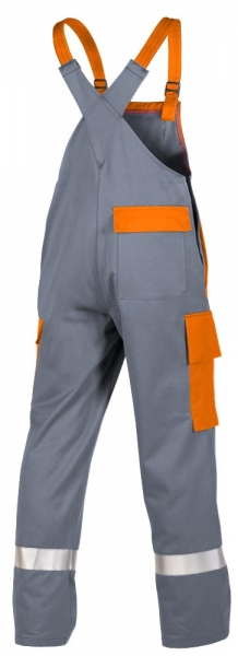 Teamdress-PSA, Gieerei/Schweier-Latzhose mit Bein- und Knietaschen, Reflexstreifen, grau/orange
