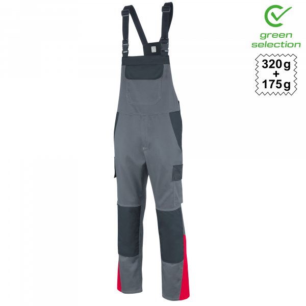 Teamdress-Latzhose EcoRover Safety Plus, grau/schwarz/rot