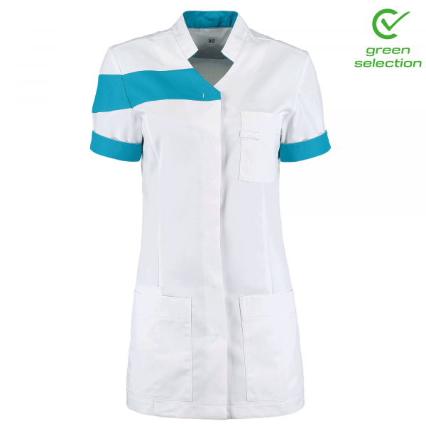 Teamdress-Juliette-Damenkasack, weiß/türkis