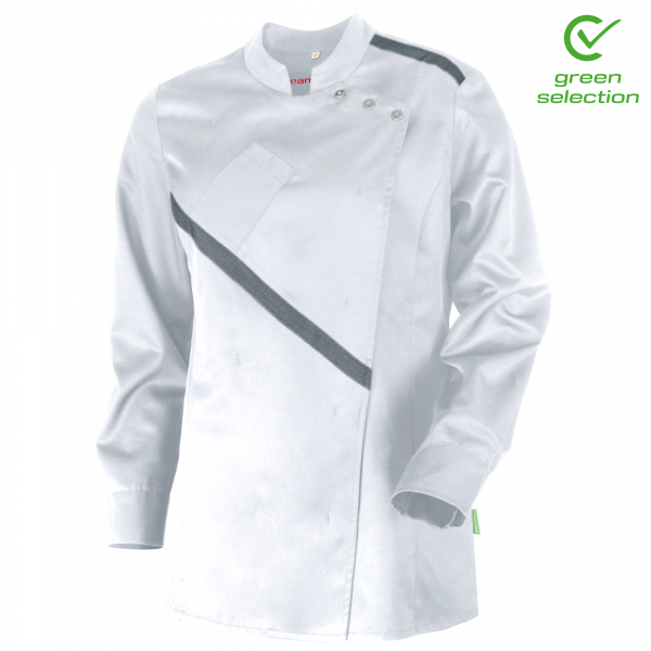 Teamdress-Maja-Damen-Kochjacke, weiß/schwarz Denim