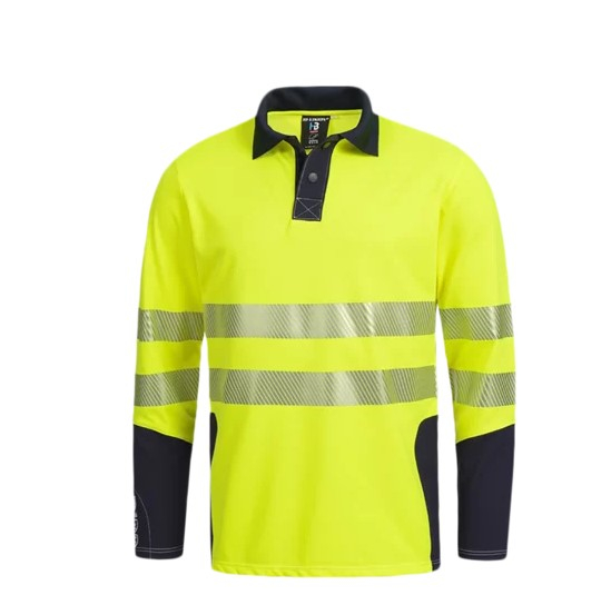 HB-Warnschutz-Langarm Poloshirt, HB-MODarc knit & Vis, warngelb/navy