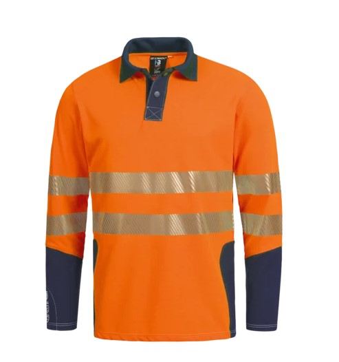 HB-Warnschutz-Langarm Poloshirt, HB-MODarc knit & Vis, warnorange/navy
