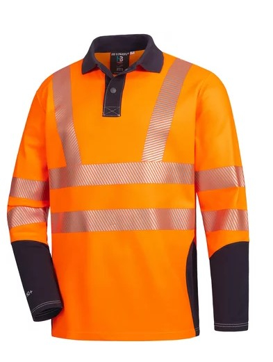 HB-Warnschutz-Langarm Poloshirt, HB-MODarc knit & Vis, warnorange/navy