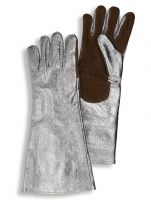 HB-Flammen-/Schweißerschutz-5-Finger-Arbeits-Handschuhe, 400 mm lang, silber/braun