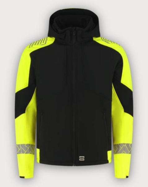 Tricorp Warnschutz Softshelljacke Kapuze Reflective Redefined, Black-Fluor Yellow