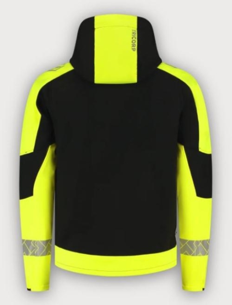 Tricorp Warnschutz Softshelljacke Kapuze Reflective Redefined, Black-Fluor Yellow