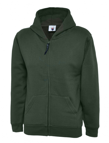 Uneek-Clothing-Childrens Classic Full Zip Hooded Sweatshirt, flaschengrn