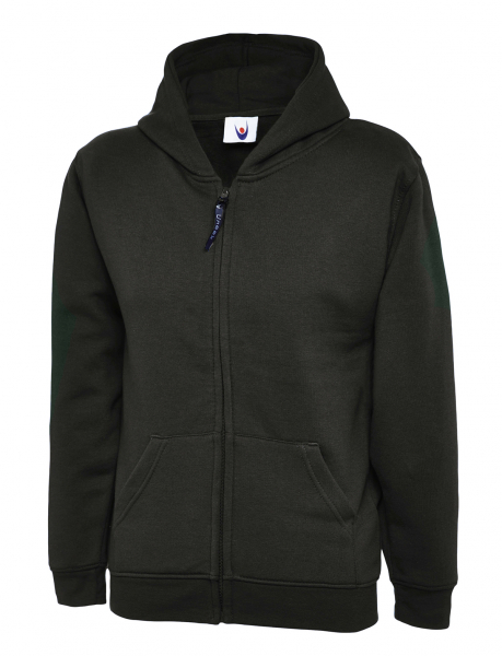 Uneek-Clothing-Childrens Classic Full Zip Hooded Sweatshirt, schwarz