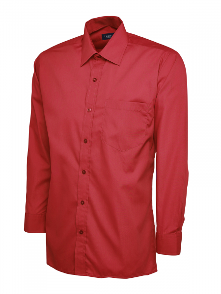 Uneek-Clothing-Mens Poplin Full Sleeve Shirt, rot