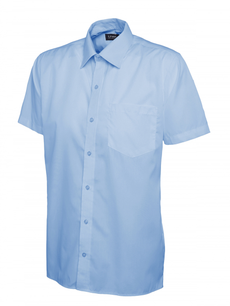 Uneek-Clothing-Mens Poplin Half Sleeve Shirt, light blue
