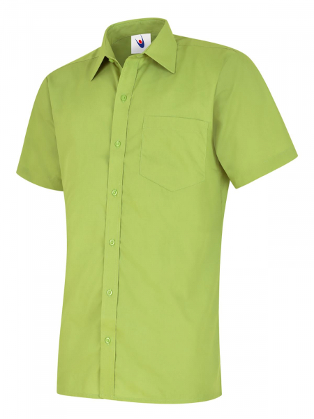Uneek-Clothing-Mens Poplin Half Sleeve Shirt, lime