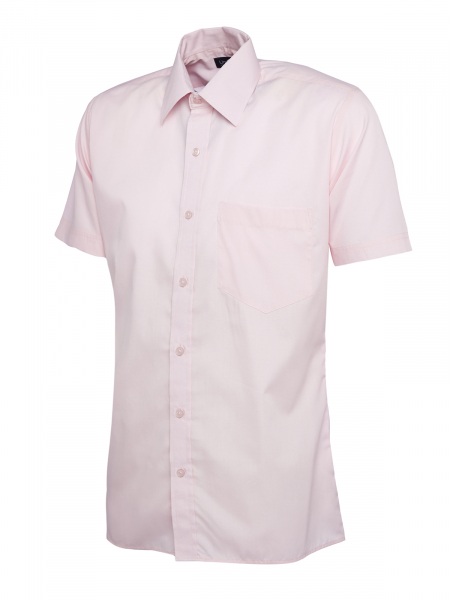 Uneek-Clothing-Mens Poplin Half Sleeve Shirt, pink