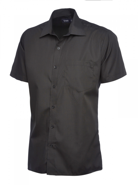 Uneek-Clothing-Mens Poplin Half Sleeve Shirt, schwarz