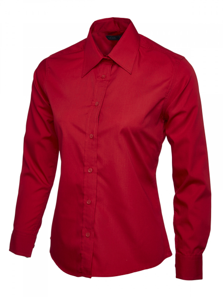 Uneek-Clothing-Ladies Poplin Full Sleeve Shirt, rot
