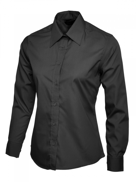Uneek-Clothing-Ladies Poplin Full Sleeve Shirt, schwarz