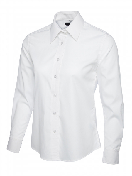 Uneek-Clothing-Ladies Poplin Full Sleeve Shirt, weiss