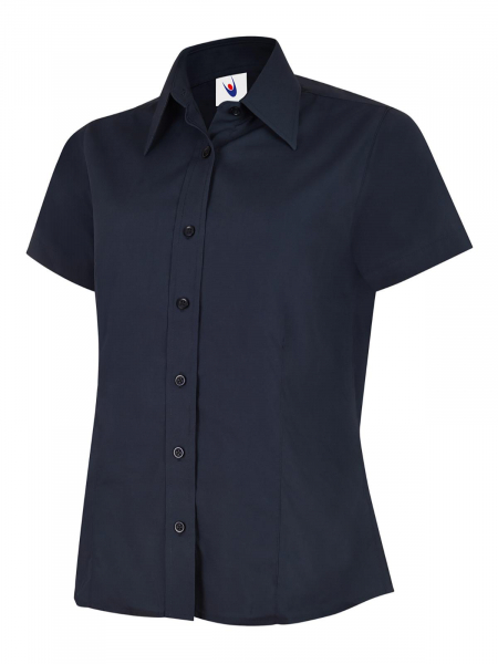 Uneek-Clothing-Ladies Poplin Half Sleeve Shirt, mid blue