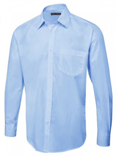 Uneek-Clothing-Mens Tailored Fit Long Sleeve Poplin Shirt, light blue
