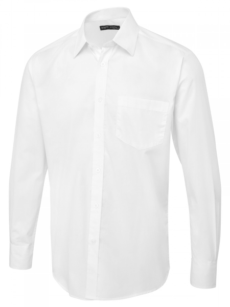 Uneek-Clothing-Mens Tailored Fit Long Sleeve Poplin Shirt, weiss