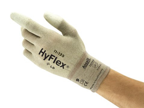 ANSELL-Arbeits-Montage-Handschuhe, ESD, HYFLEX, 11-135,Länge: 260 mm, weiß auf braun/weiß