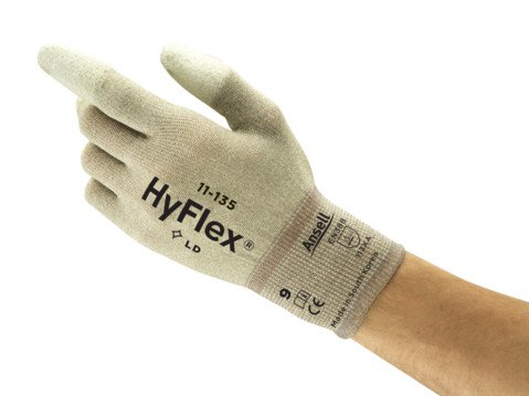 ANSELL-Arbeits-Montage-Handschuhe, ESD, HYFLEX, 11-135,Lnge: 260 mm, wei auf braun/wei